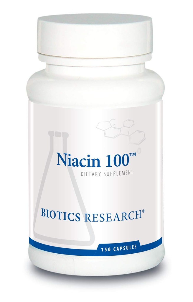 Biotice de cercetare Niacin 100, 100 Milligram Niacin, vitamina B3, Cholesterol, HDL, LDL, Triglicerid, LP, Health cardiovascular, 150 Capsule