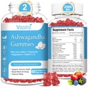 2 Pack Ashwagandha Gummies pentru femei Bărbaţi, Sugar Free Organic Ashwagandha Gumies Supliment pentru Relax Restaurare echilibru, Vegan Gluten gratuit, 120 Conte