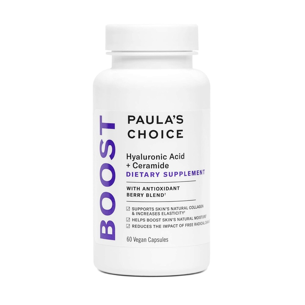 Alegerea Paula Acid hialuronic + Ceramide Supliment alimentar, Colagen Suport pentru Soft, Sanatos + Piele Radiantă, Gluten-Free + Soy-Free, 60 capsule Vegan