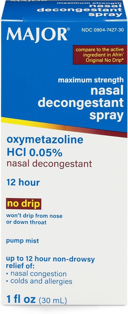 Maxim maxim de putere Nasal Spray decongestant, HCl Oxymetazolină 0.05% Pompă Mist, Spray nazal non-drowsy, până la 12-Hour Relief de congestia nazală, răceli și alergii 1 Fl. Oz. (1-Pachet)