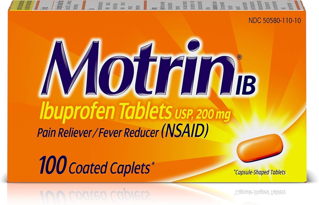 Motrin IB Pain Reliever Fever Reductor (AINS) Ibuprofen Tablets, 100 Count