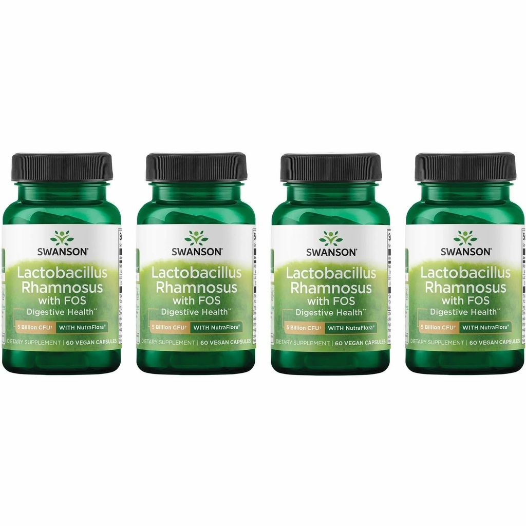Swanson Lactobacillus Rhamnosus with FOS - Probiotic Supplement Supplement Supports Digestive Health - 5 Miliarde CFU - Promovează GI Tract Health în timpul călătoriei - (60 Veggie Caps) Pack