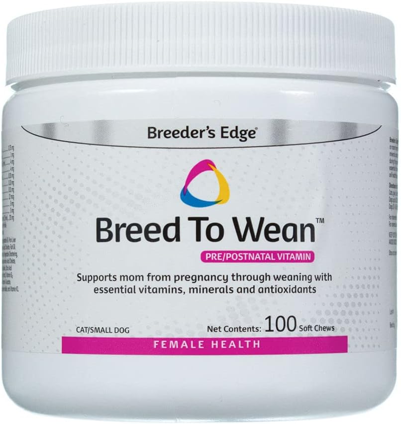 Breeder's Edge Breed to Wean, Prenatal and Postnatal Multivitamine for Dogs & Cats, Supports Gravida & Nursing Moms, Suplimentul oferă antioxidanti, vitamine si minerale (100ct Small Dog & Cat)