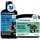 Omega-3 Ulei de pește pentru câini + Pulbere dentară pentru curățarea dinților și îndepărtarea plăcii, promovează pielea sănătoasă, haina și suport imunitar