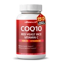 COQ10 + Red Yeast Rice Supplement - 10-in-1 Natural Blend cu Omega 3 Vitamina B3, K2, D3, Zinc Milk Thistle Black Pepper - 150 Conte - Made & Tested in the USA