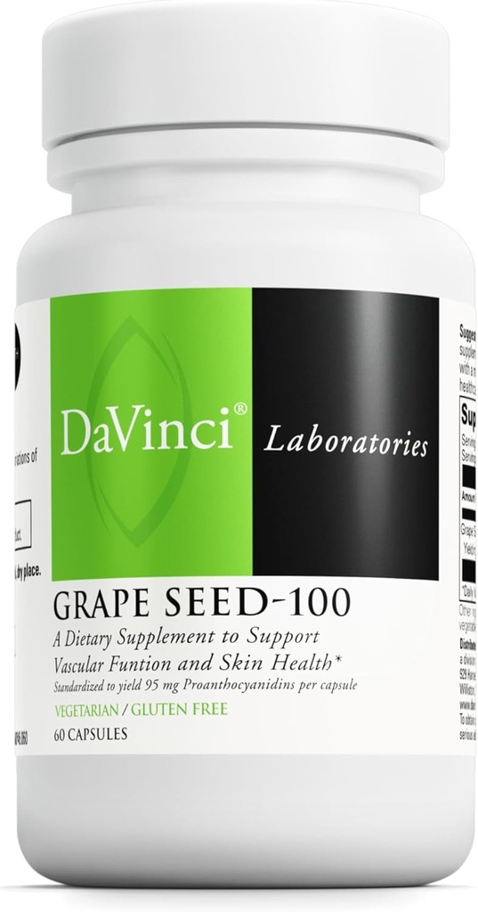 DAVINCI Labs Seed-100 - Supliment alimentar pentru a sprijini sistemul imunitar, funcția vasculară și pielea sănătoasă* - cu 100 mg extract de semințe de struguri per servire - Gluten-Free - 60 capsule vegetariene