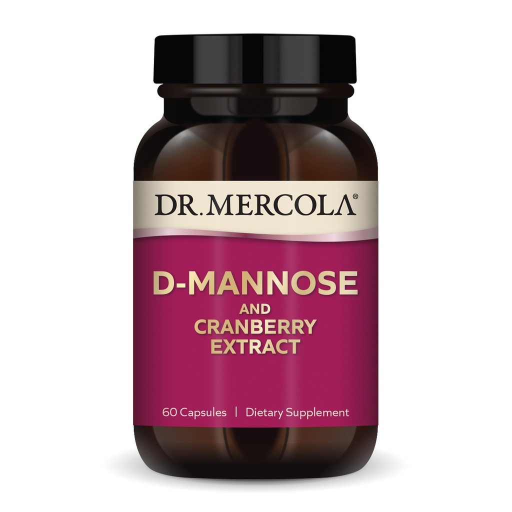 Dr. Mercola D-Mannose și extract de merișoare, 30 Serviri (60 capsule), Supliment alimentar, Sprijină Sănătatea Tractului urinar, Non-GMO