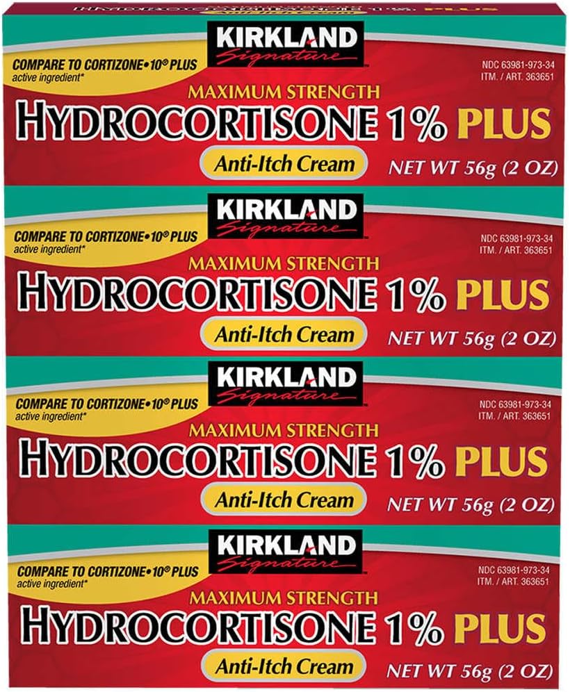 Kirkland Signature Putere maximă Hydrocortizon Cream 1% cu Aloe, 2 uncii (pachet de 4)