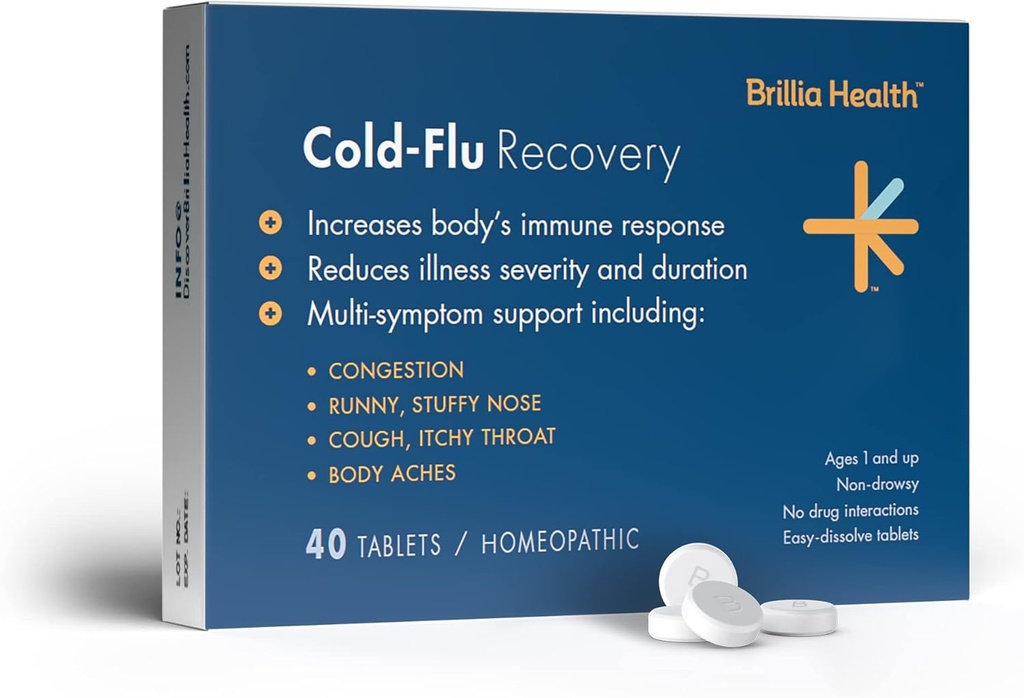 Brilia Health - Rece-Flu Rece de recuperare - 40 comprimate - Homeopatic rece-Flu de ajutor - Oferă ajutor clinic dovedit pentru rece, gripa si tuse - pentru adulți și copii