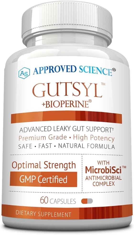 Stiinta aprobata® Gutsyl - Leaky Gut Supplement - Protejati tractul GI cu Aloe Vera, Root Marshmallow, Licorice si Slippery Elm - contine prebiotice si bioPerine - 60 capsule