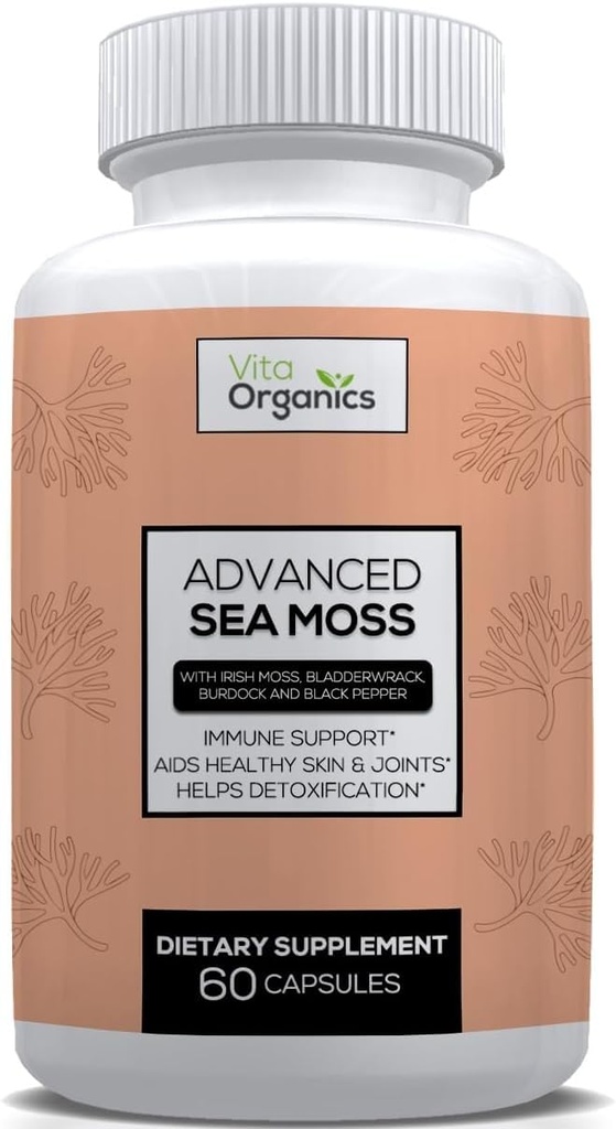 Advanced Sea Moss, moss formula avansata, supliment de muschi de mare premium, pastila de muschi de mare, supliment Seamoss, Irish Sea Moss Capsules & Organic Bladderwack & Burdock, & Black Pepper Extract, Seamoss