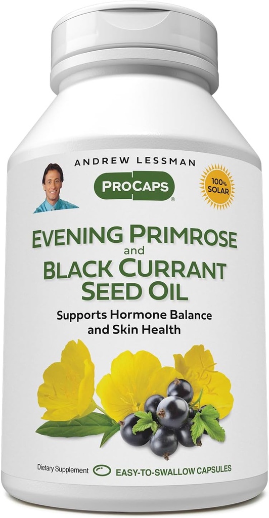 ANDREW LESSMAN Evening Primrose și Black Currant ulei de semințe 360 Softgels - Soothes Disconfort fizic și Swings Mood Datorită ciclului menstrual, cu Gamma-Linolenic, Omega-6 acizi grași, fără aditivi