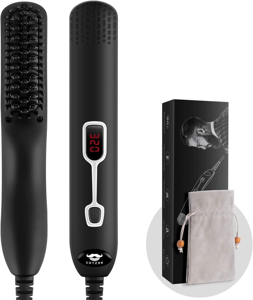 Straightener Comb barbă pentru bărbați - Upgraded profesionale Bărbos îndreptare pensula Încălzire portabil anti-cald 5 Temperaturi reglabile și LCD Display cu sac de transport