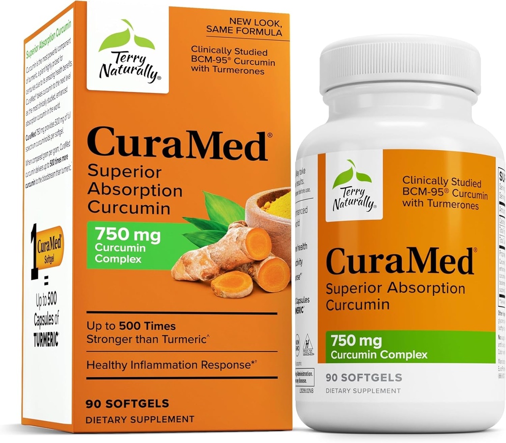 Terry Natural Curamed 750mg - Supliment antioxidant pentru Brain & Heart Health Support - Supliment alimentar cu Curcumin Complex de înaltă calitate - Rinichi, Ficat & Imuna de sprijin pentru sănătate - 90 Softgels