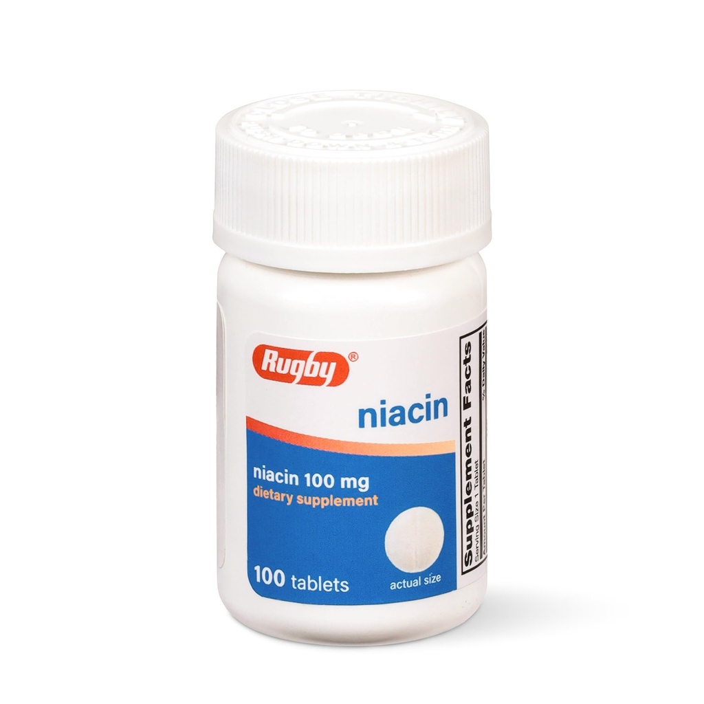 Rugby Niacin 100mg - Niacin tablete cu calciu - Supliment alimentar - 100 Conte