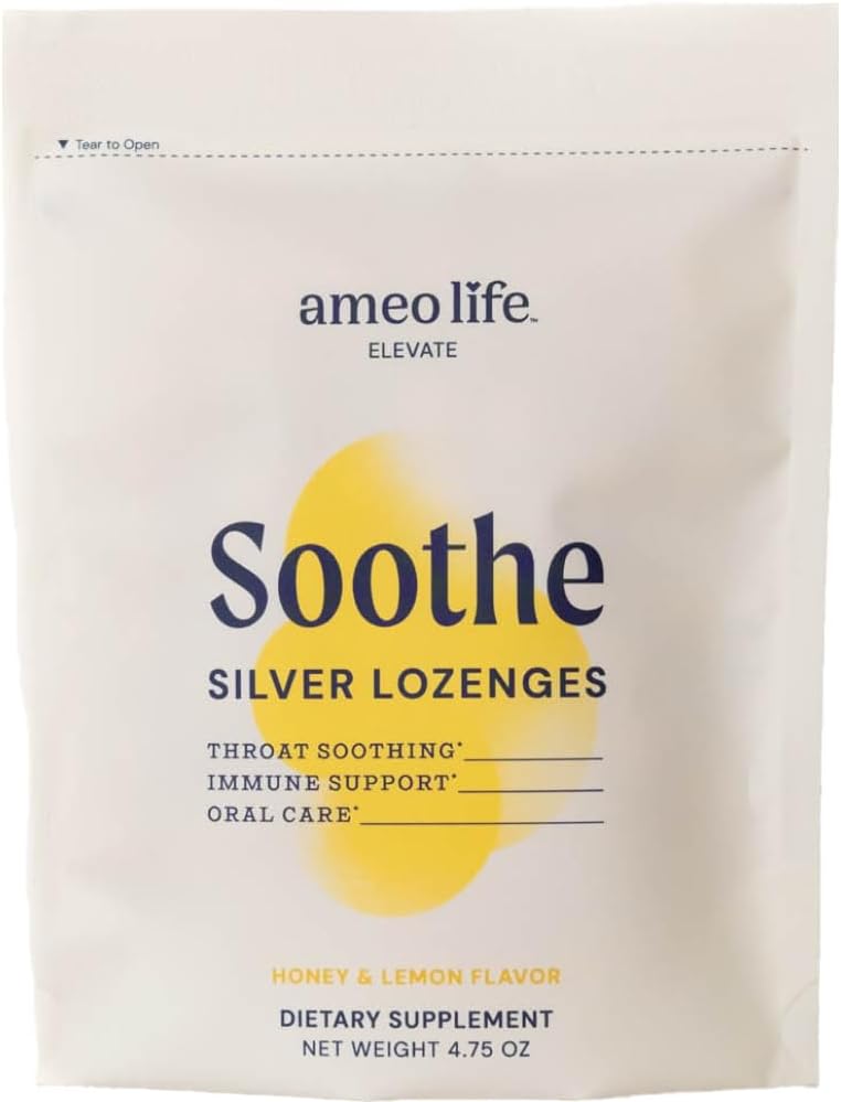 Ameo Life Silver lichid coloidal picaturi 150 mcg cu aroma de miere Lemon - 100 Conte Immune Supplement de suport, Natural Calibri Silver Cough Drops Alternative - Vegan, Gluten-Free & non-GMO