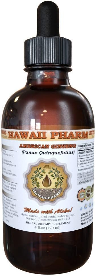 Hawaii Pharm American Ginseng Extract lichid, ginseng (Panax Quinquefolius) Root Tincture Supliment 4 oz