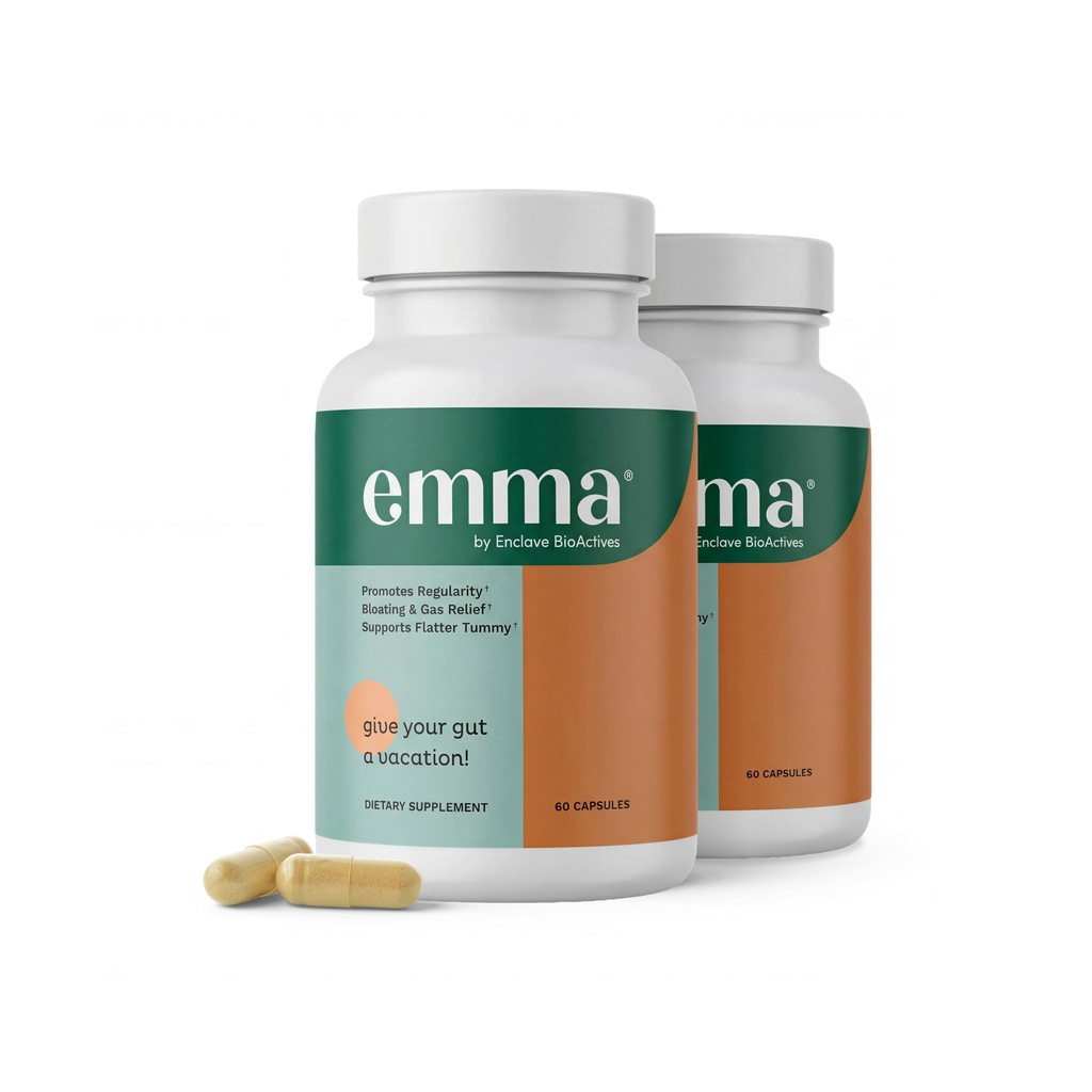 Emma Gut Health - 2 Pack - gaz și baleiaj Relief, constipație, Leaky Gut Repair - Gut Cleanse & Restore Digestion - Regulează mișcarea Bowel. Probiotice şi alternative laxative, 120 capsule
