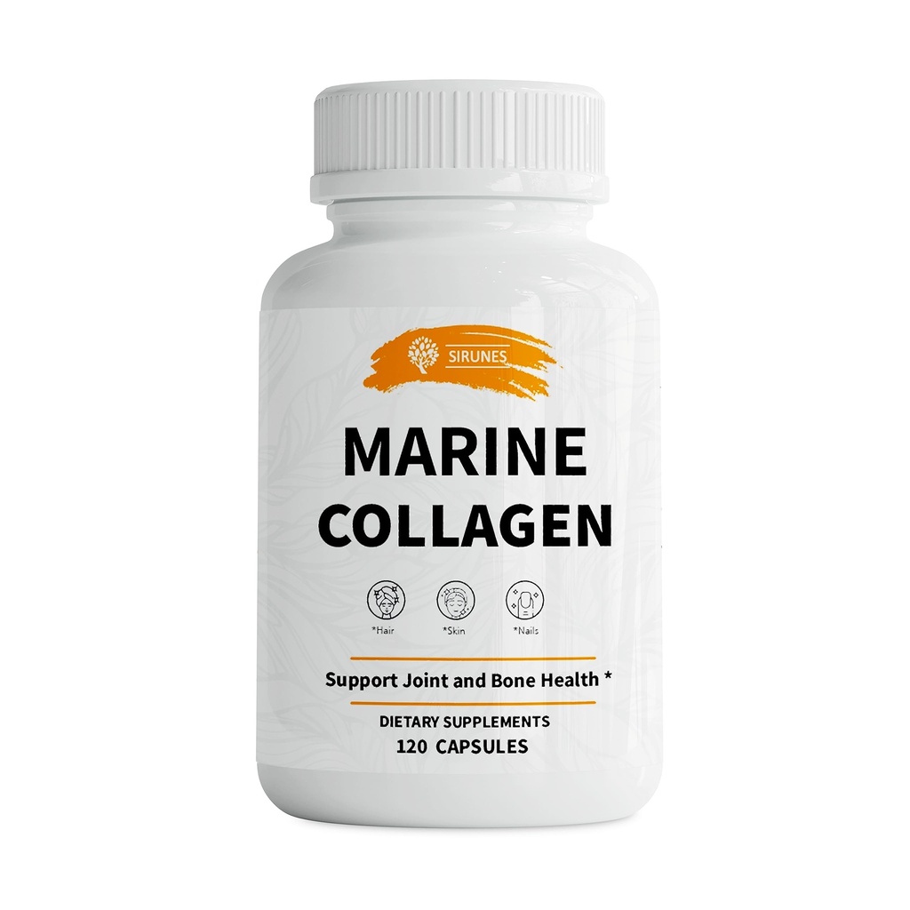 SIRUNES Marine Colagen Peptides, 120 capsule - Suplimente de colageni de pește pentru femei, mare pentru păr, piele, unghii, articulații și oase - Made in USA