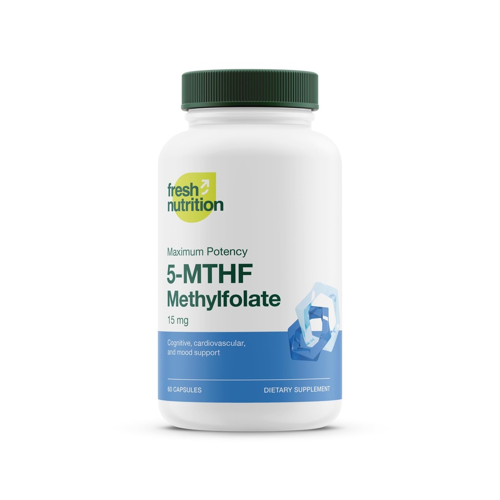 L Methylfolat 15mg - Potenţă maximă - Biodisponibilitatea activă a vitaminei B9 Superior - Propulsor metilic 5-MTHF pentru stare de spirit, Cogniţie, Imunitate, Cardiovasculară, Neurologic, Sănătate Reproductivă - 60 capsule