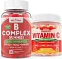 2 Pack Vitamina B Complex Gummies cu 2000 mcg Metil B12, metil Folat + 1 ambalaj întreg alimente Vitamina C Gumies