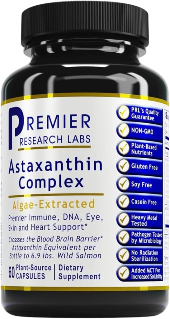 Premier Research Labs Premier Astaxanthin Complex - Astaxanthin Suplimente, Astaxanthin 4mg per Capsule, Sursat de Algae, Antioxidant Suport pentru Femei si Barbati - 60 Capsule vegetariene