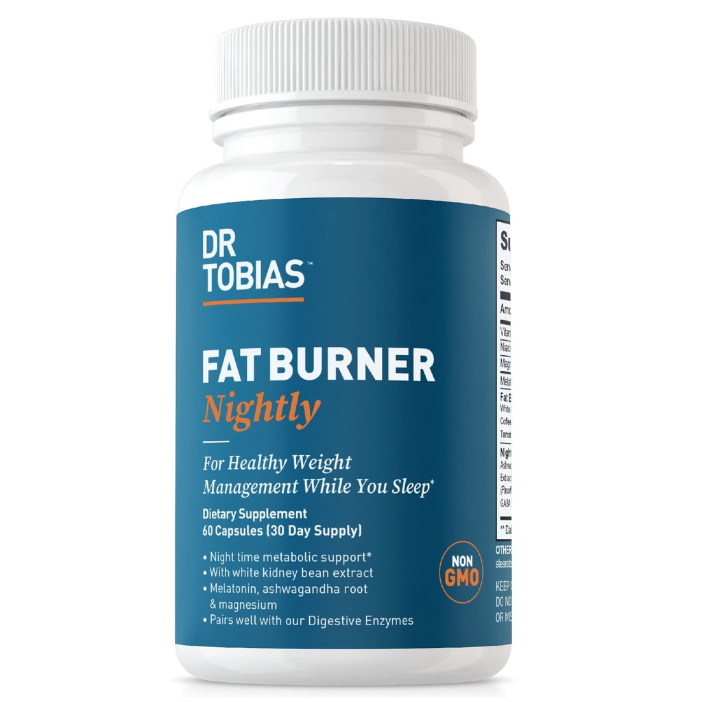 Dr. Tobias Fat Burner Nightly - noapte suport metabolic cu extract alb de rinichi Bean, Ashwagandha Root, Green Bean extract de cafea & Melatonina 