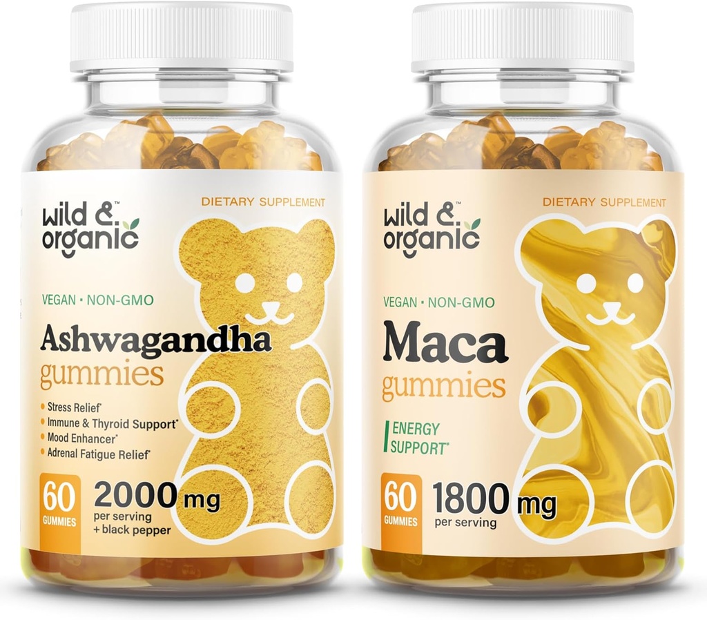 Gume sălbatice și organice Ashwagandha & Maca Root Gummies 60 Count