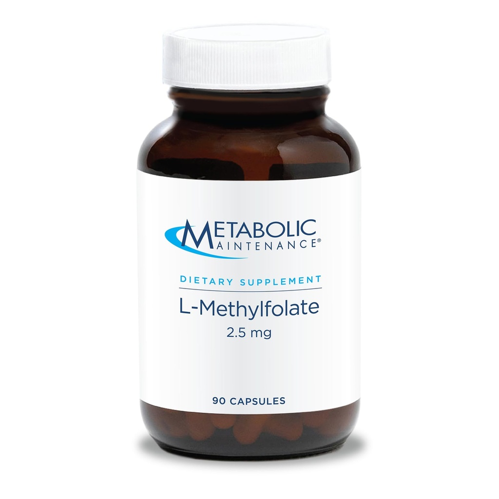 Mentenanţă metabolică L-metilfolat 2,5 mg - L Folat de metil, supliment de metilfolat pentru femei şi bărbaţi, vitamina metilată B9 (5-MTHF) pentru sănătatea creierului, concentrare şi calm - 30 capsule (pachet de 1)
