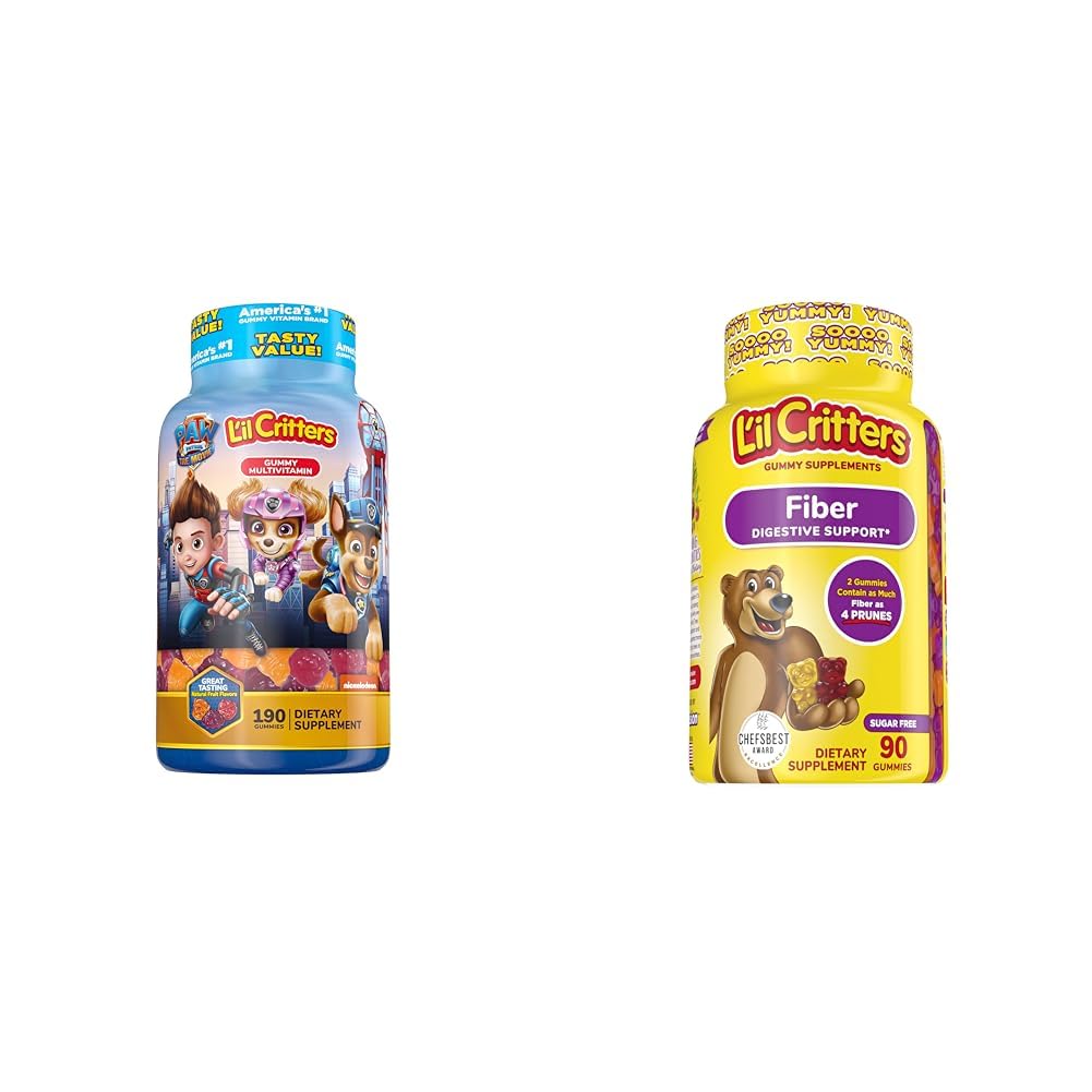L'il Critters Paw Patrol Gummy Vites Multivitamine pentru copii, 190 Gumies și L'il Critters Fiber Gummy Supliment pentru copii, 90 Gummies