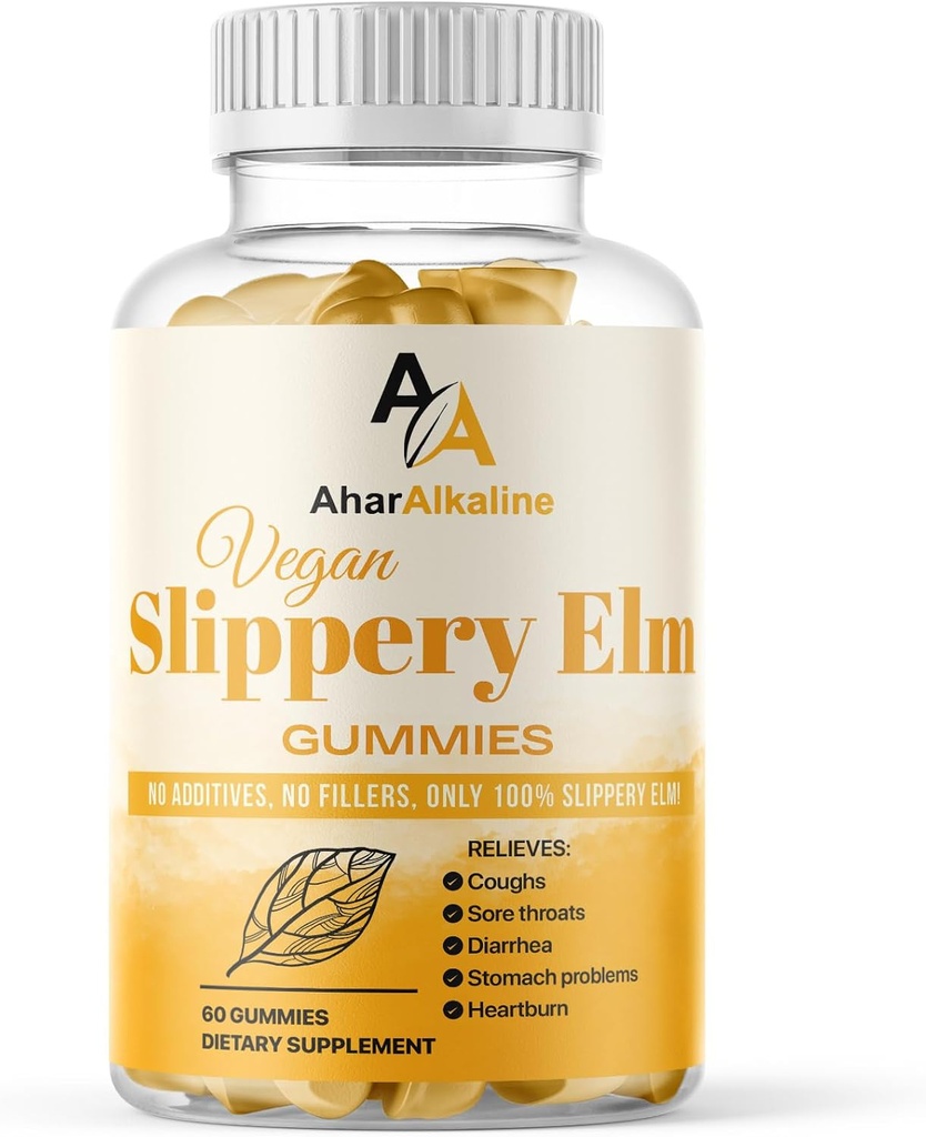 Slippery Elm Gummies, Supliment pentru dureri de gât și digestia, fructe aromate, 60 Count (Pachet de 1)