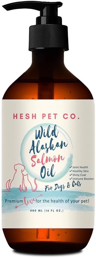 Premium ulei de somon sălbatic Alaska pentru câini și pisici 16oz piele și haină naturale lichid Suplimentul alimentar pentru animale de companie, ulei de pește, Omega 3, EPA + DHA acizi grasi pentru funcția comună, Imun și Heart Health!