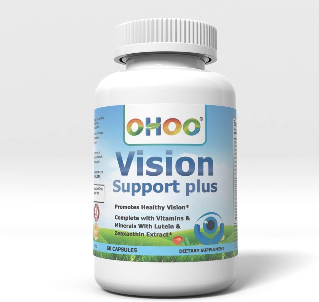 OHOO Vision Support Plus Supliment - cu Lutein & Zeaxantină- Suportă Viziune sănătoasă, Made in The USA- 60 Capsule