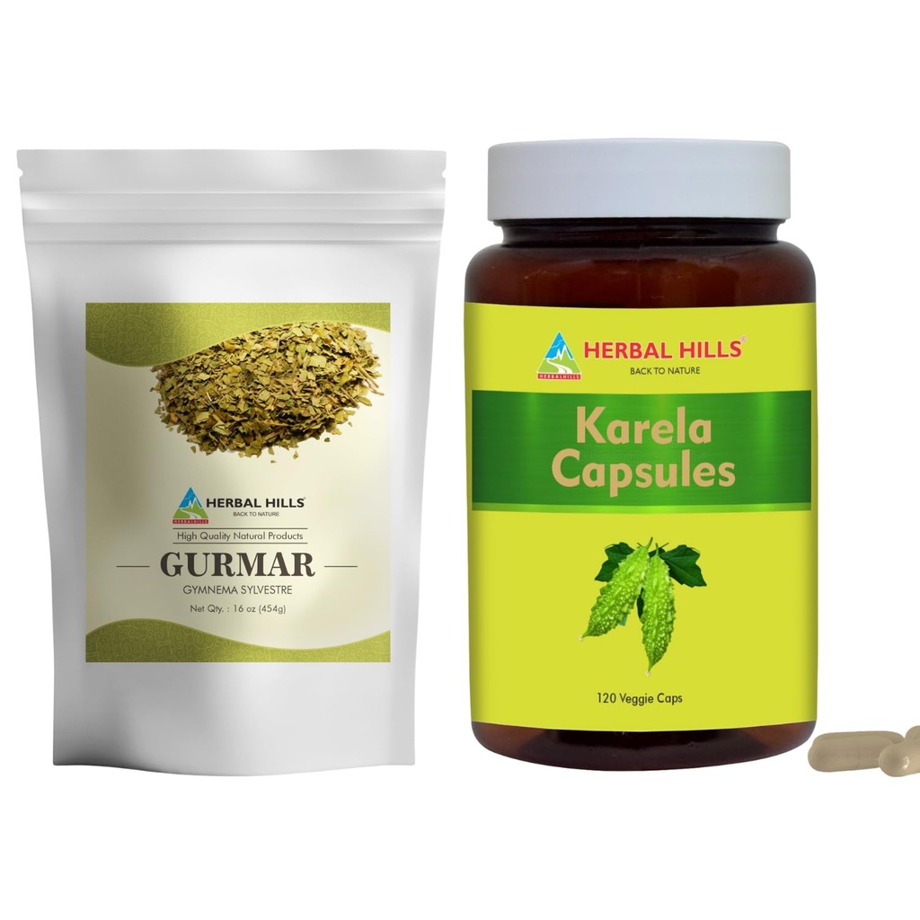 ERBAL HILLS Gurmar pulbere de ceai și capsule Karela ambalaj de 2 Combo