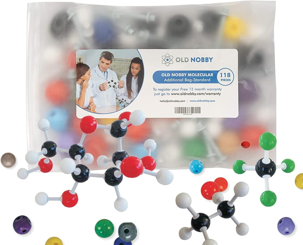 Old Nobby 118-Piece Suplimentar Chimie Molecular Model Kit - Construiește Structuri 3D pentru studiu, predare și utilizare laborator - Atomi și obligațiuni durabile, Adunarea ușoară cu caz de stocare portabil