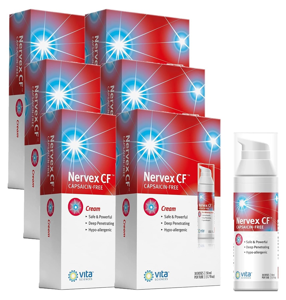 Vita Sciences Nervex CF Neuropatie Relief for Hands and Feet - Powerful Cream Formula for Burning, Tingling, Numbness - with Arnica, B12, B1, B5, B6, E, MSM, Aloe, and Coconut Oil Base - Pack of 6