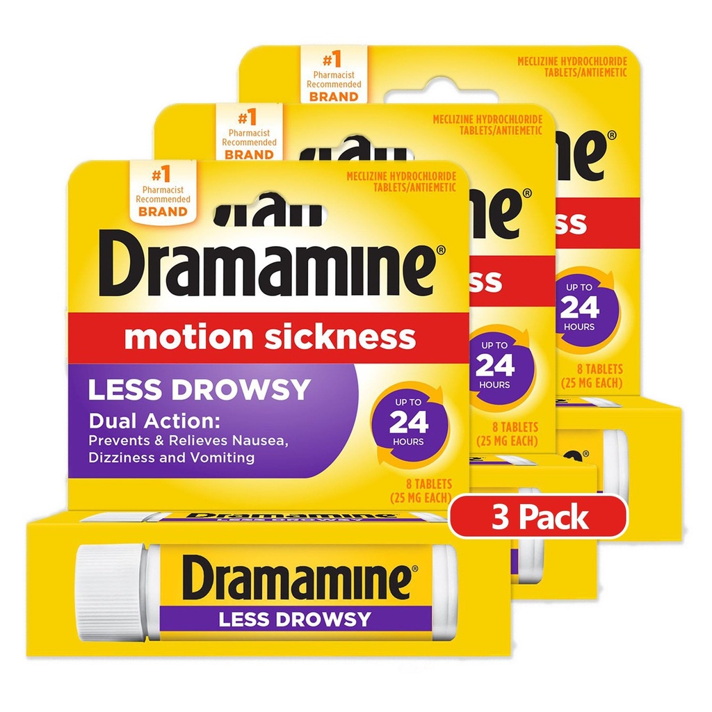 Dramamina toată ziua mai puțin drowsy, Motion Sickness Relief, 8 Conte, 3 Pack
