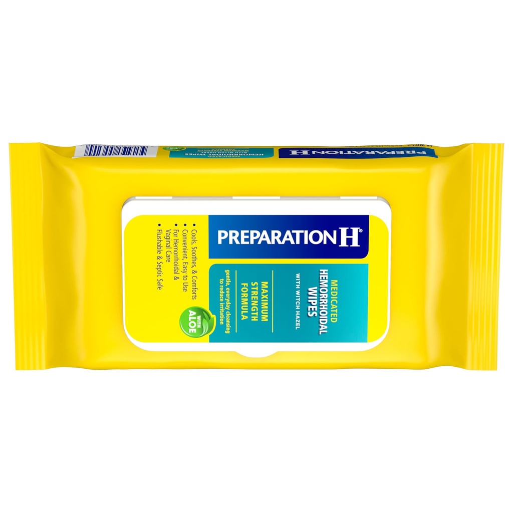 Preparare H Hemoroizi Flushable Wipes with Witch Hazel for Skin Iritation Relief - 48 Count