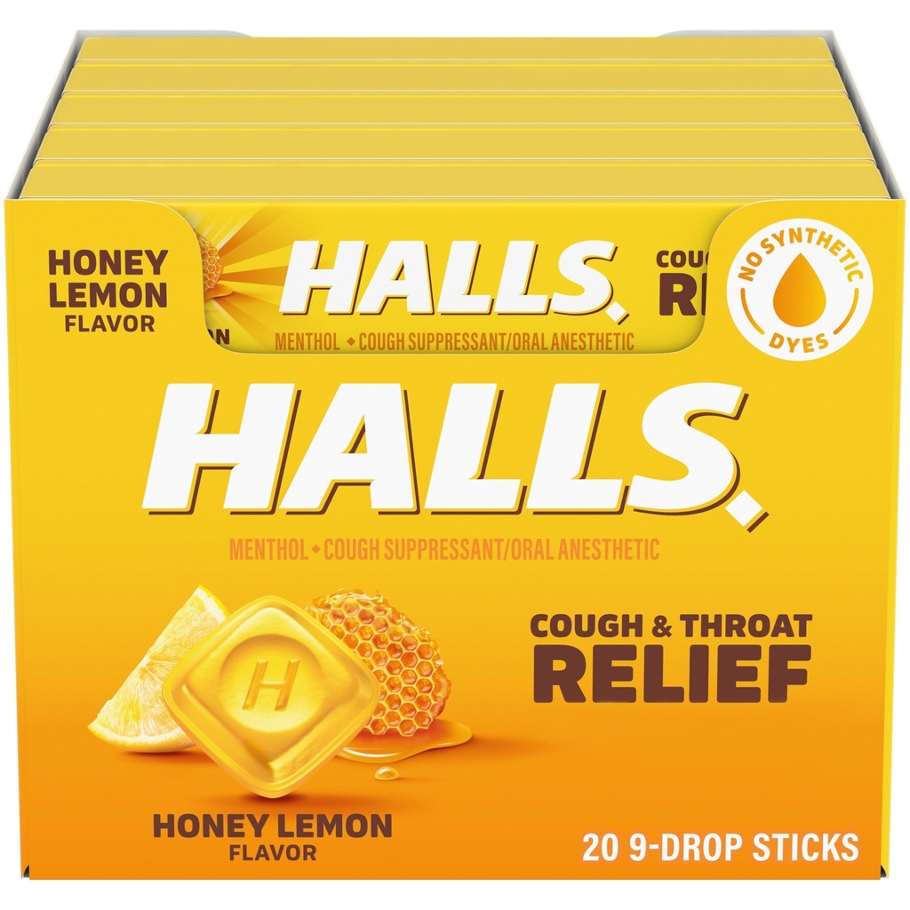 HELLS Tuse și gât relief Honey Lemon Cough Drops, 20 Sticks de 9 (180 Total picături)