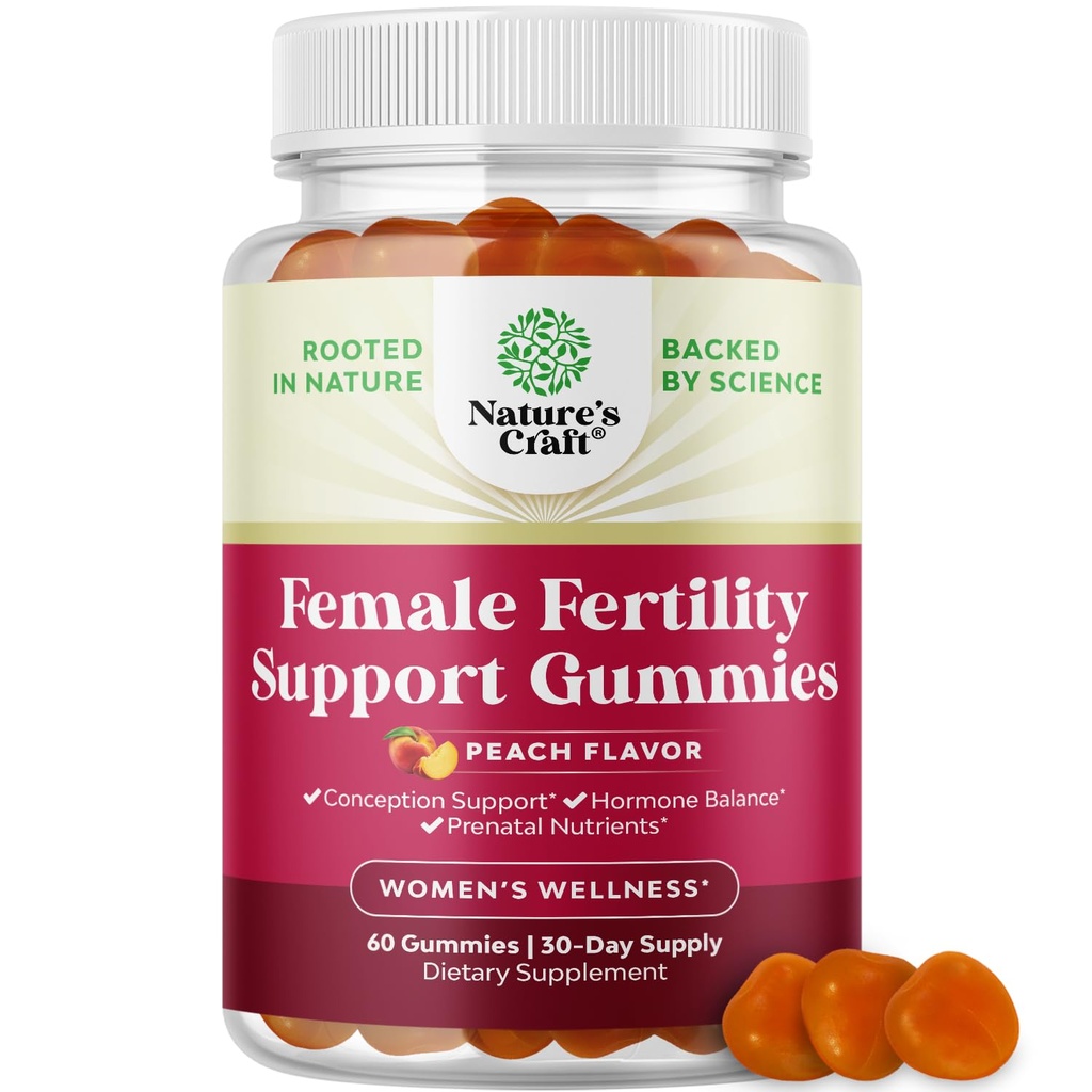 Gume de fertilitate pentru femei care încearcă să conceve - Yummy Gummy Fertility Supliment pentru femei cu Myo-Inositol Acid folic & Vitex Chasteberry - Vegan non-GMO & Gluten gratuit - Juicy Peach (30 Serviri)