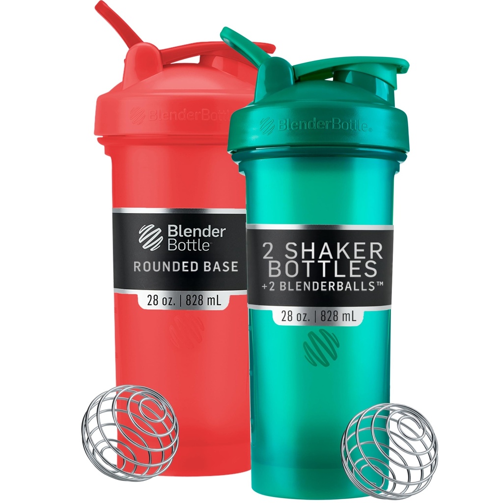 BlenderBottle Classic V2 Shaker Sticla Perfect pentru Shake-uri de proteine și Pre Workout, 28-Ounce (2 ambalaj), roșu, verde