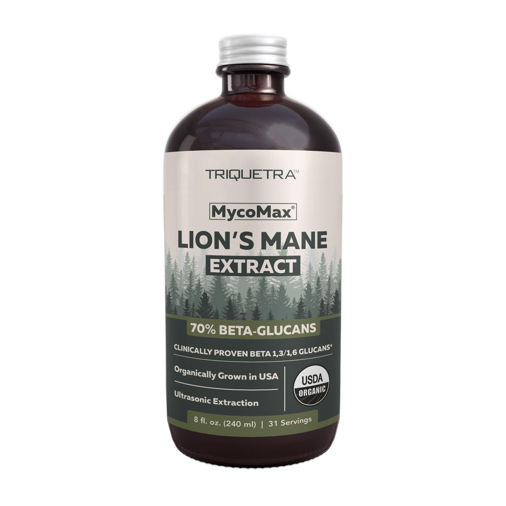 MycoMax Lions Mane Extract - 70% Beta Glucans, Max Potence Organic Lions Mane Supliment, US Grown + Ultrasonic Extraction - 500 mg per servire - Mental Clarity, Focus and Memory - 8 oz.