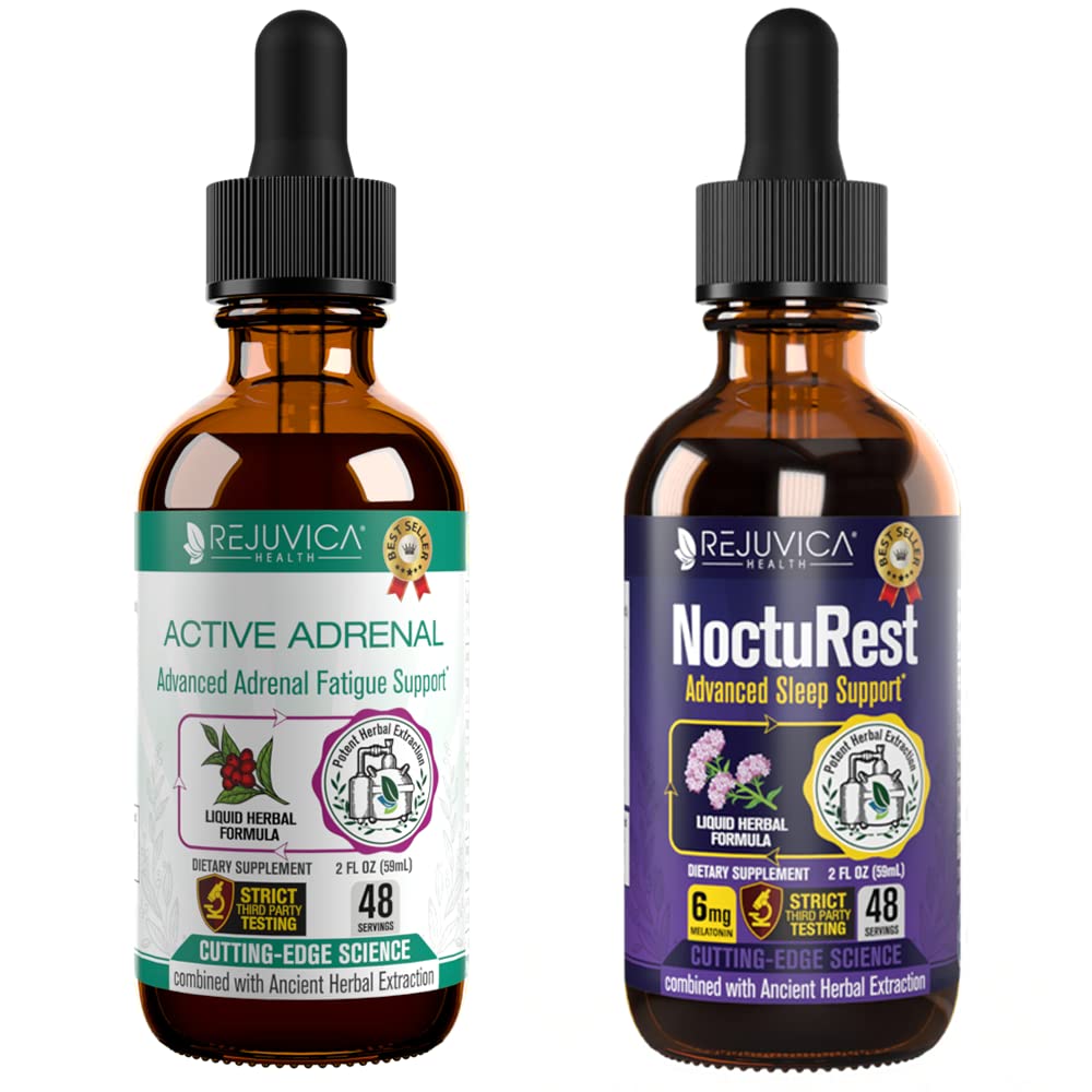 Adrenala activa + NoctuRest - Suporturi Sanatate suprarenala + Livrare lichida pentru o mai buna absorbtie - Rhodiola, Hops, Holy Basil, Melatonina, Ashwagandha & More!
