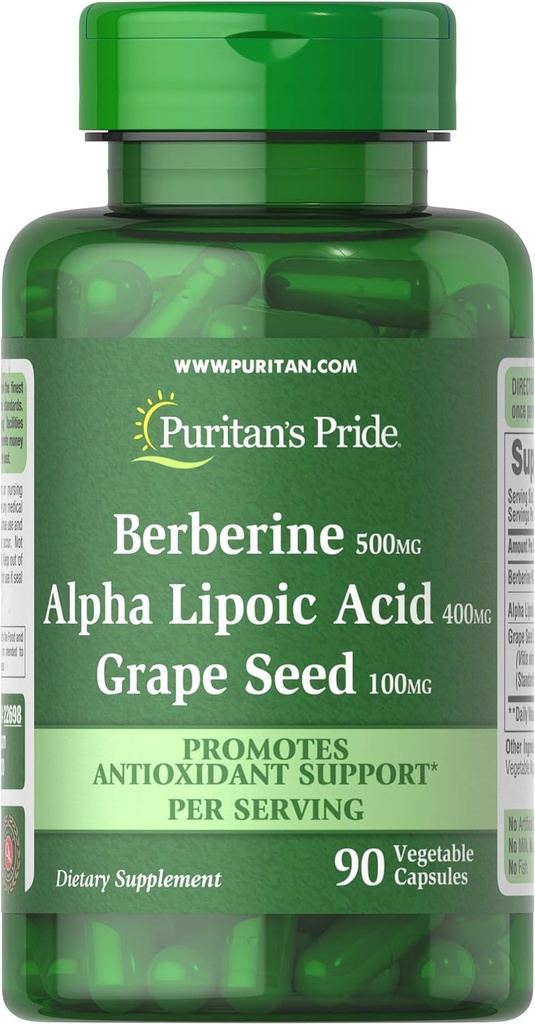 Pride Berberine, Alfa Acid lipoic și semințe de struguri, promovează sprijinul antioxidant, 90 capsule vegetale