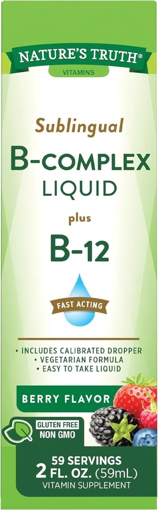 Adevărul naturii Sublingual B Complex lichid Plus B-12 naturale Berry Aroma lichid - 2 oz, pachet de 2