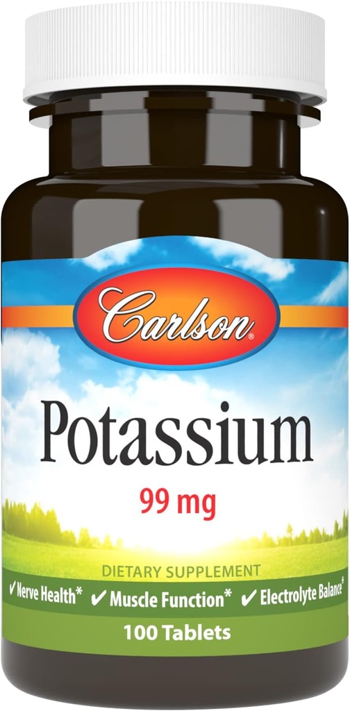 Carlson - Potasiu, 99 mg, promovează sănătatea nervoasă și funcția musculară, 100 comprimate