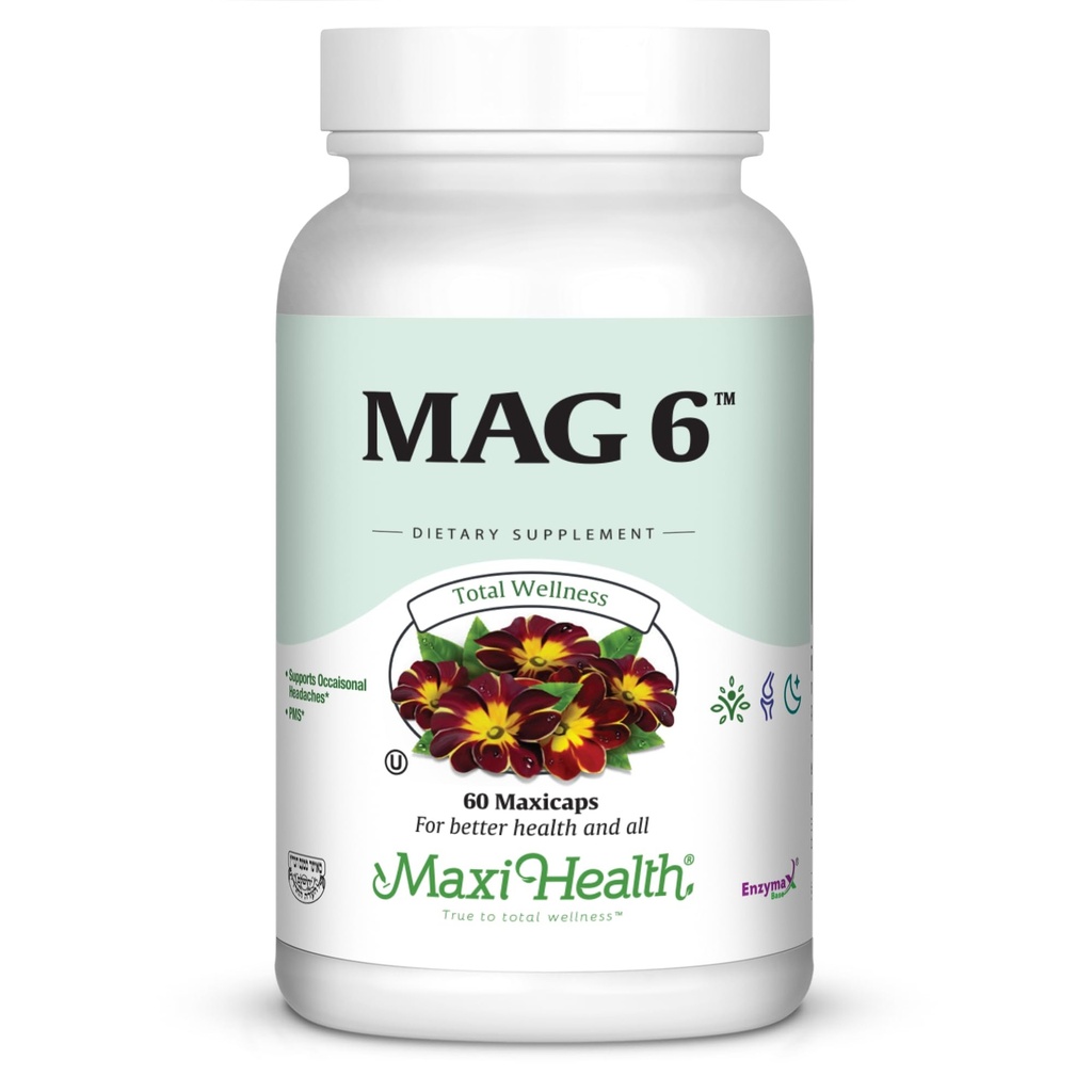 Magneziu B6 Mag 6 Magneziu Glicinat cu vitamina B6 Promoveaza mineralizarea sanatoasa a oaselor, Suport Nervii si Functia musculara, Metabolism energetic - Non-GMO, Vegan, Gluten Free, Kosher 60 Capsule