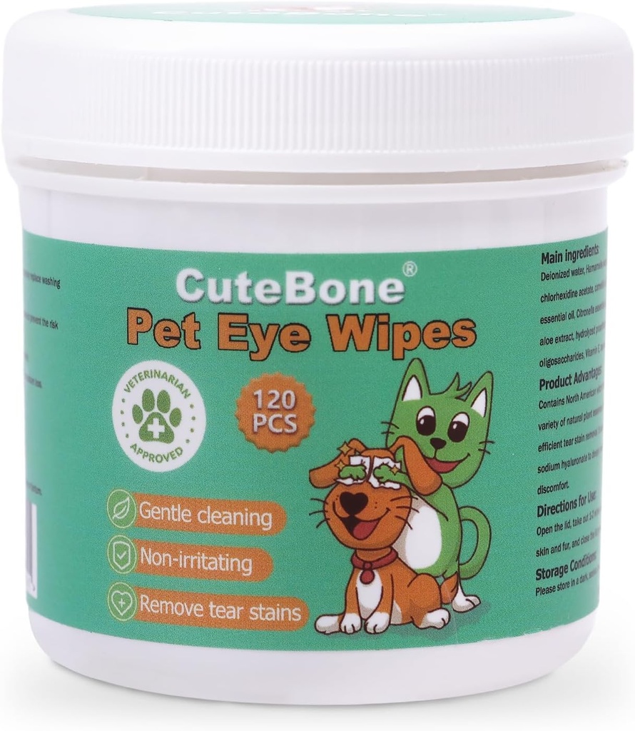 CuteBone Pet eye Wipes 120 Count - Stergerea ochi blând și soothing pentru câini și pisici, elimină murdărie, Tear Stains, și Debris, previne infecții oculare, ingrediente naturale, sigur și ușor de utilizat