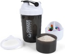 Sticluță Shaker - Cupa Shaker de proteine cu compartimente de stocare - Sticle de antrenament rezistente la scurgeri cu Mixer pentru amestecare netedă-500ML/16oz (Alb și negru)