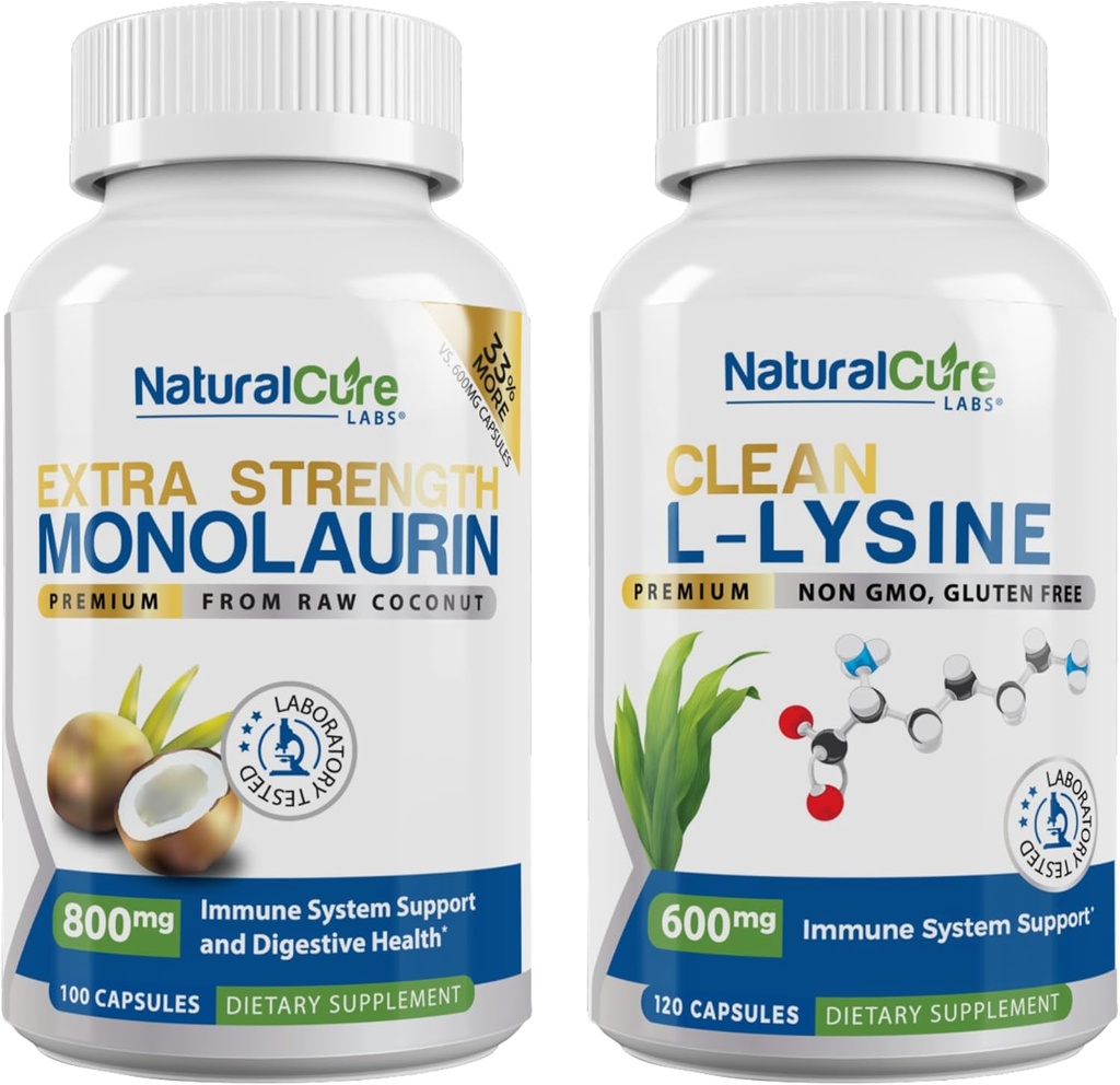 Natural Cure Labs Bundle: Extra Putere Monolaurin 800mg + Clean L-Lysine 600mg